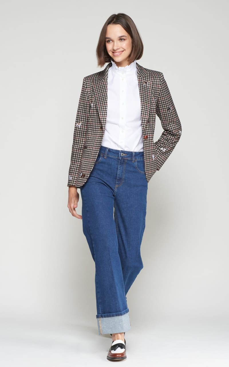 Vilagallo - Dog-Embroidered Houndstooth Print Blazer