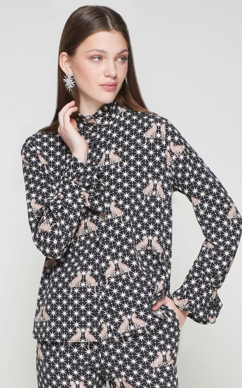 Vilagallo - Nicola Printed Buttoned Shirt in Black