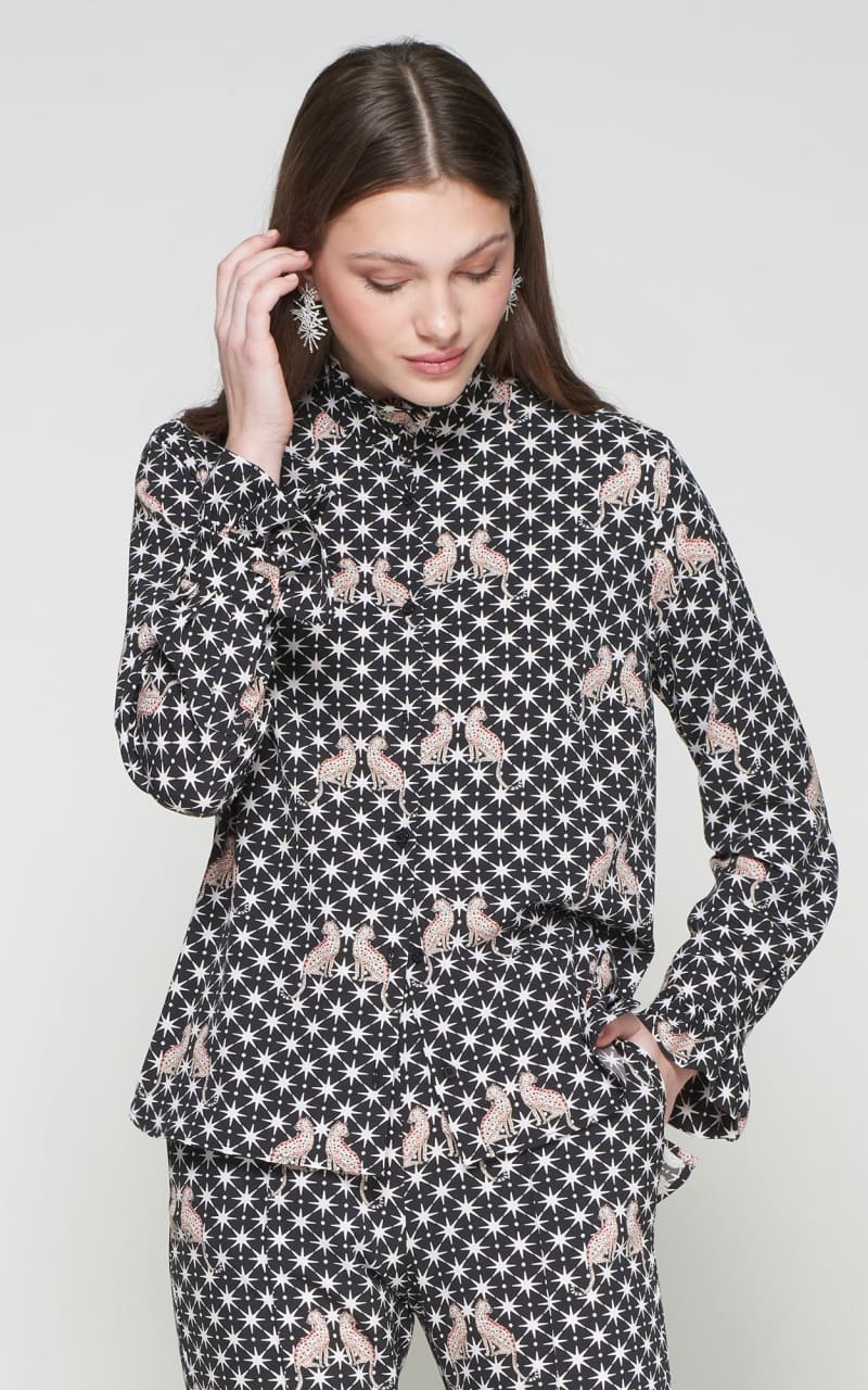 Vilagallo - Nicola Printed Buttoned Shirt in Black