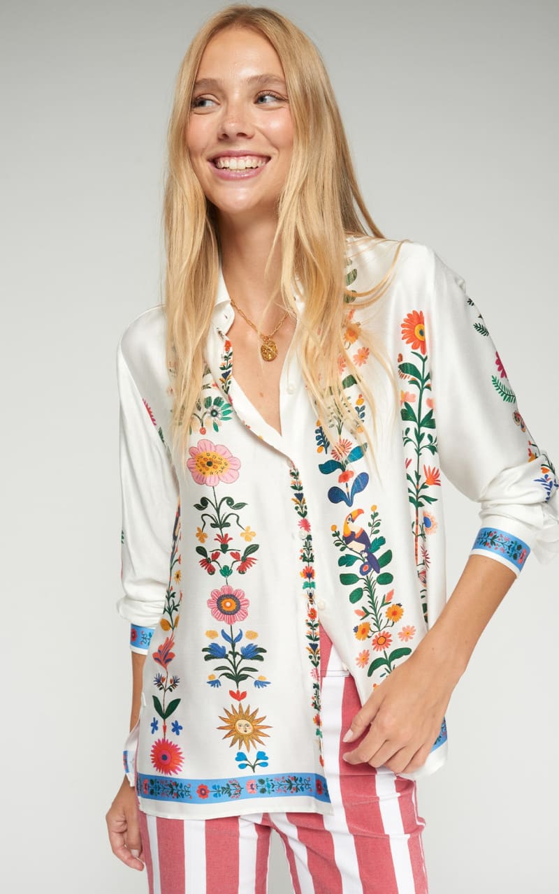 Vilagallo- Tea Blouse in Floral Print - Blouses & Tops