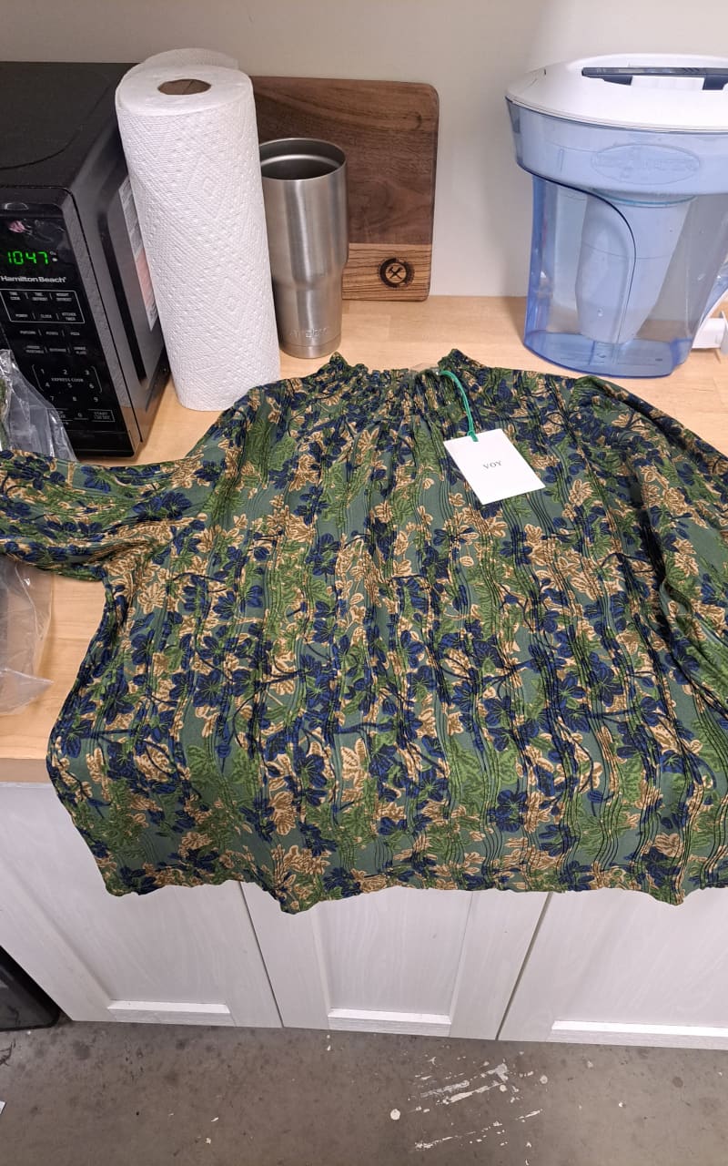 VOY - Smocked Mock Neck Pleated Floral Top - Blouses & Tops