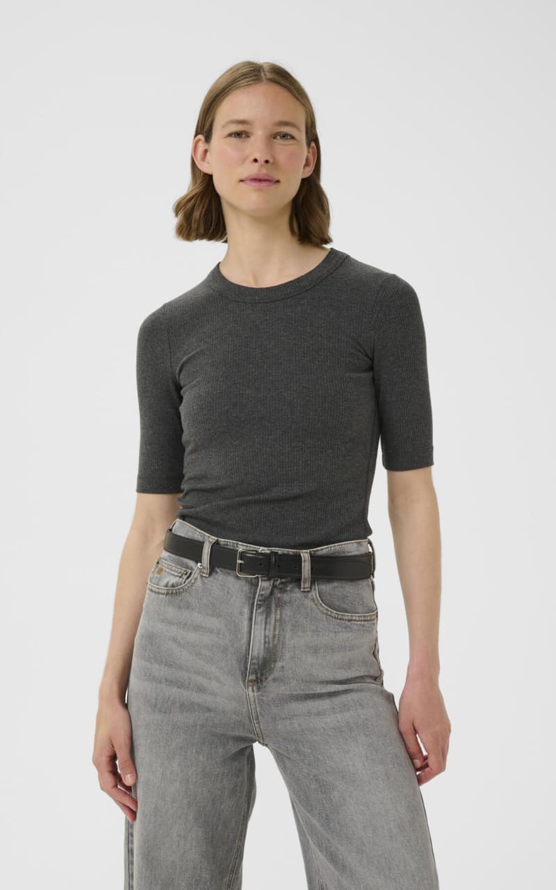 In Wear - Dagna Ribbed T-Shirt in Dark Grey Melange