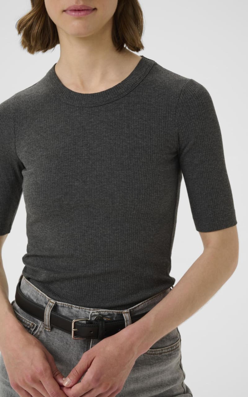 In Wear - Dagna Ribbed T-Shirt in Dark Grey Melange