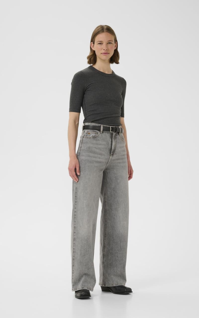 In Wear - Dagna Ribbed T-Shirt in Dark Grey Melange