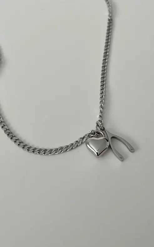 Namaste- Wishbone Necklace in Silver