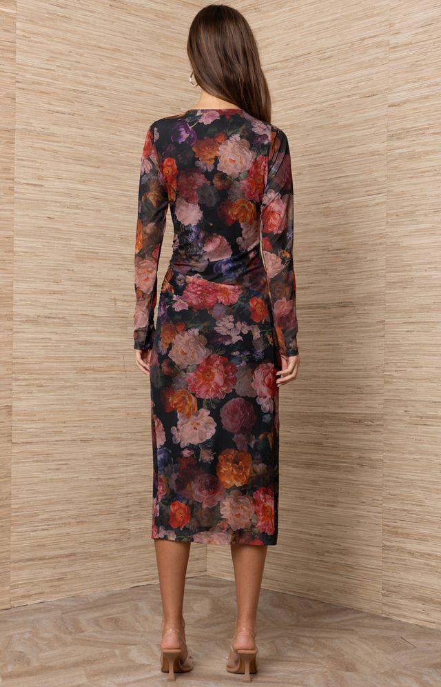 Hale Bob- Tamara Floral Mesh Midi Dress in Black