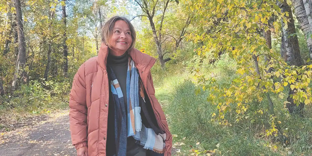 Woman in a puffy jacket.