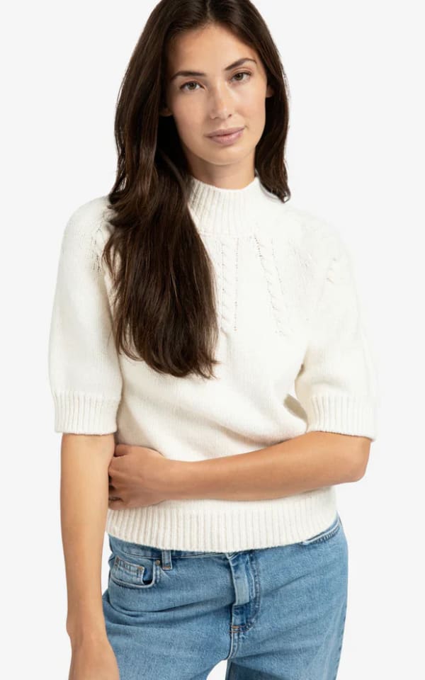 Yaya - Chunky Cable Knit Sweater in Off White - SWEATER &