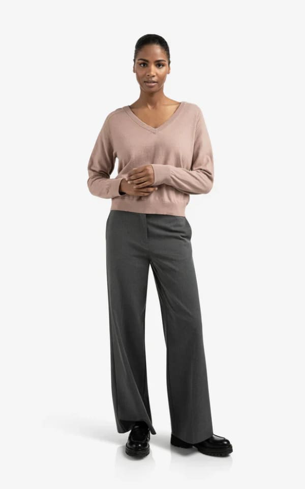Yaya - Double V-neck Sweater in Blush Pink - SWEATER &