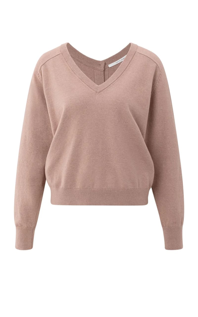 Yaya - Double V-neck Sweater in Blush Pink - SWEATER &
