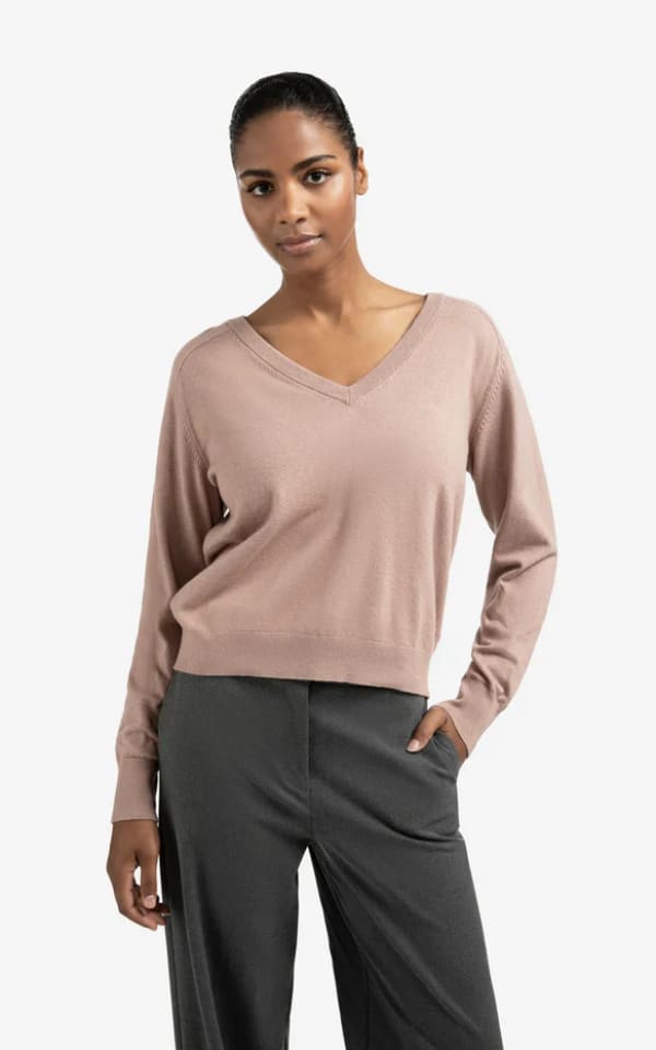 Yaya - Double V-neck Sweater in Blush Pink - SWEATER &