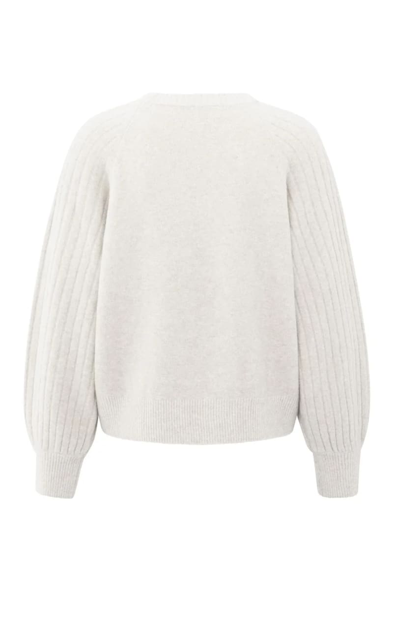 Yaya - Knitted Crew Neck Sweater in White - SWEATER &