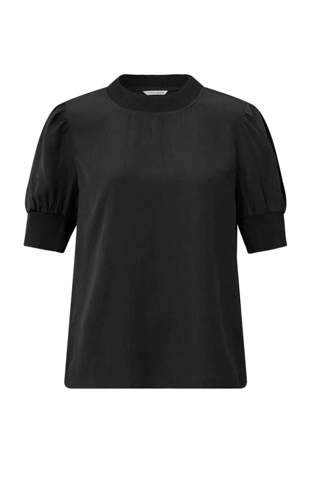 Yaya - Short Puff Sleeve Crew Neck Top - Shirts & Tops