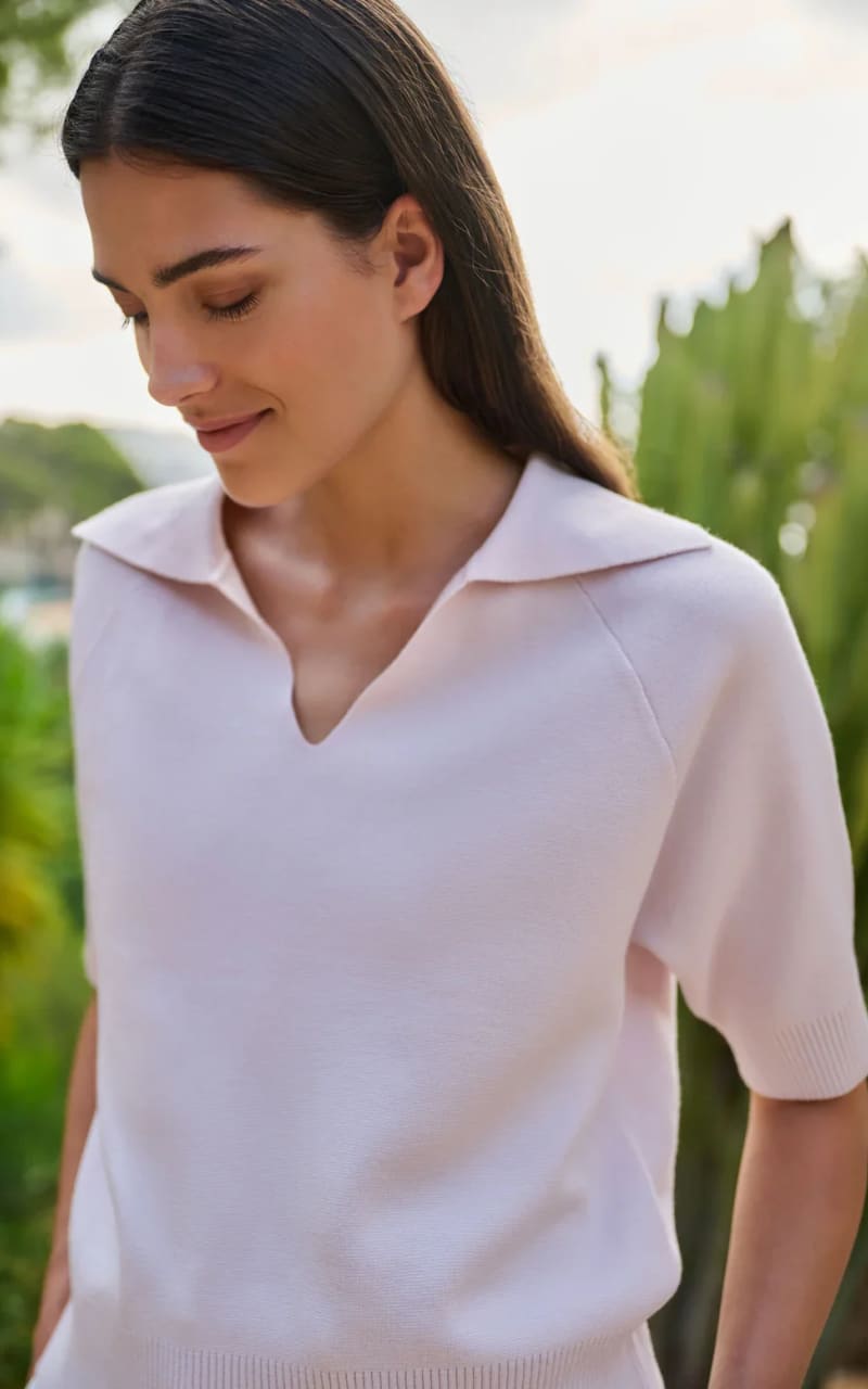 YAYA- Short Sleeve Collared Sweater - Gray Lilac / XS