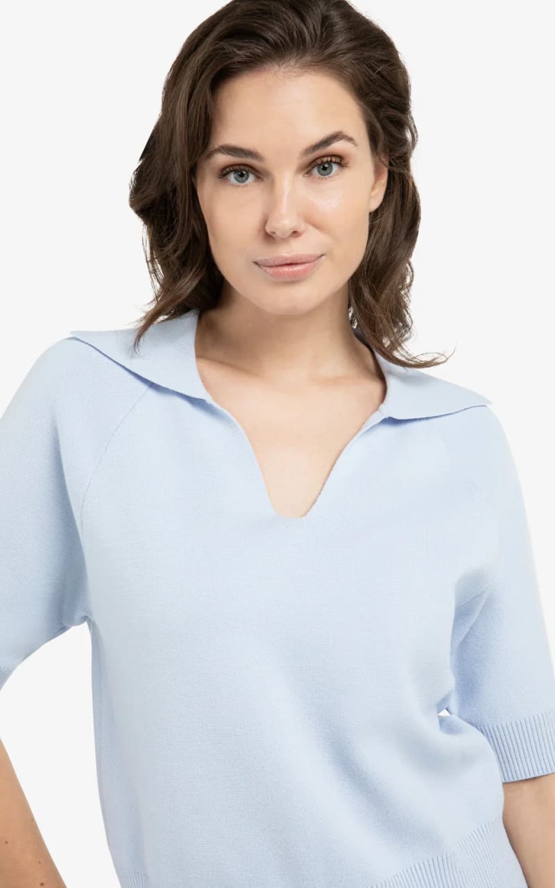 YAYA- Short Sleeve Collared Sweater - Ice Blue / XS