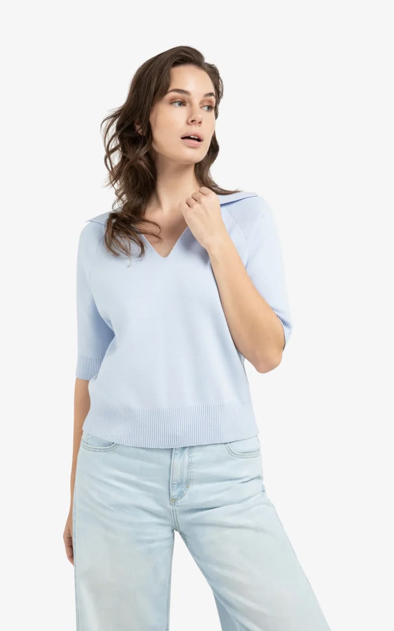 YAYA- Short Sleeve Collared Sweater - SWEATER & SWEATSHIRT