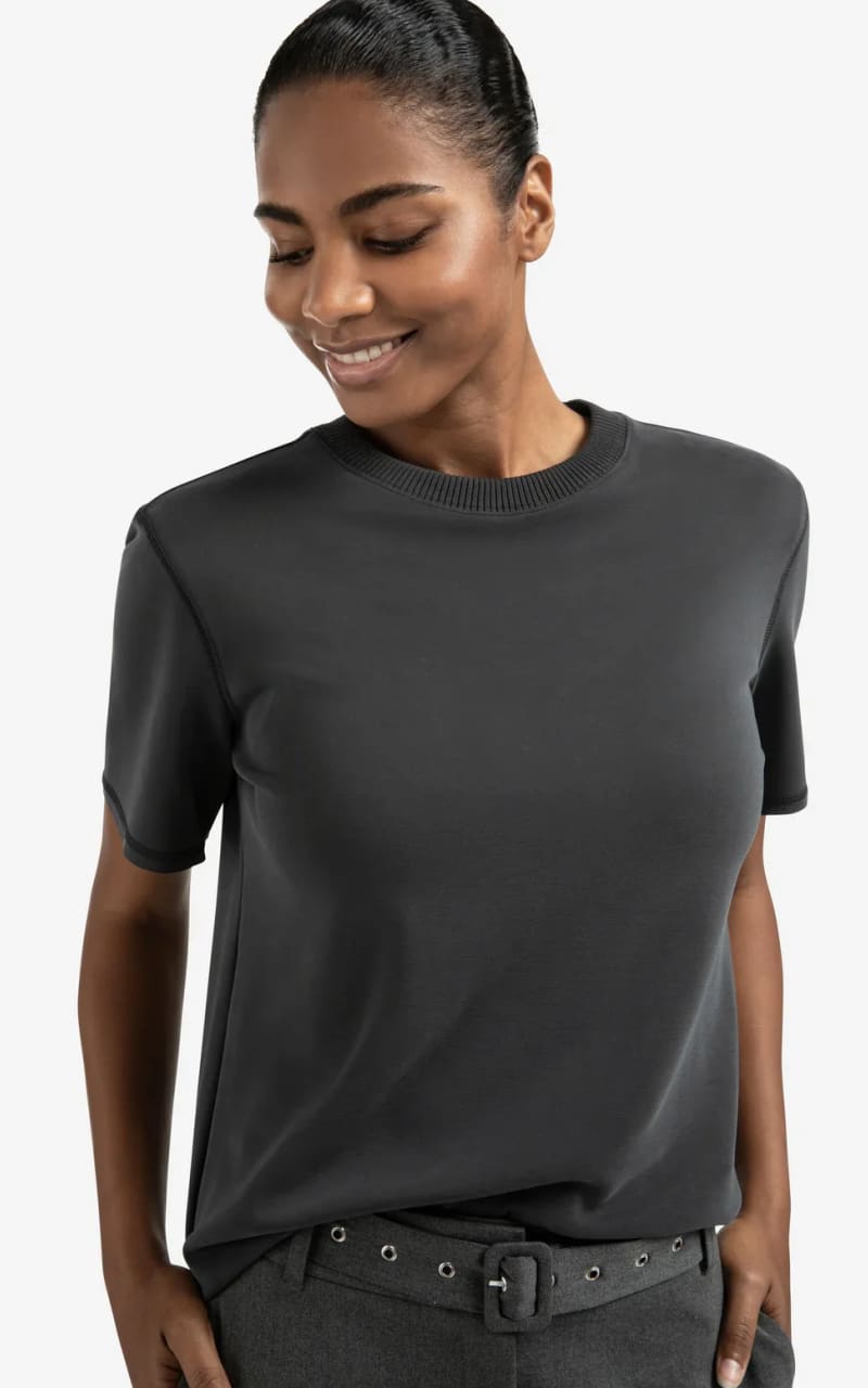 Yaya - Short Sleeve Crew Neck Sweatshirt - Oyster Black