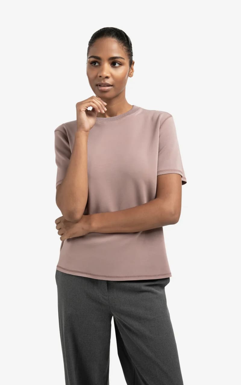 Yaya - Short Sleeve Crew Neck Sweatshirt - Blush Pink / XS