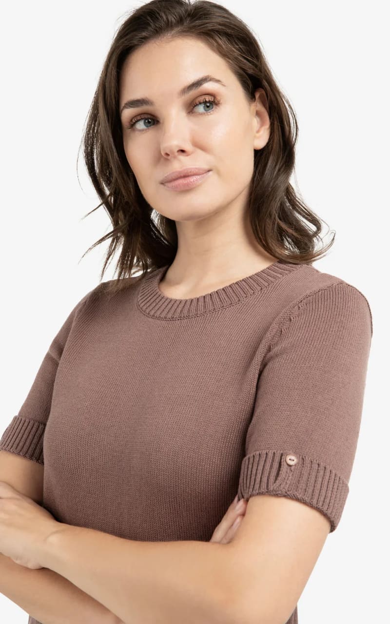 YAYA- Short Sleeve Roll Up Sweater in Deep Taupe Brown