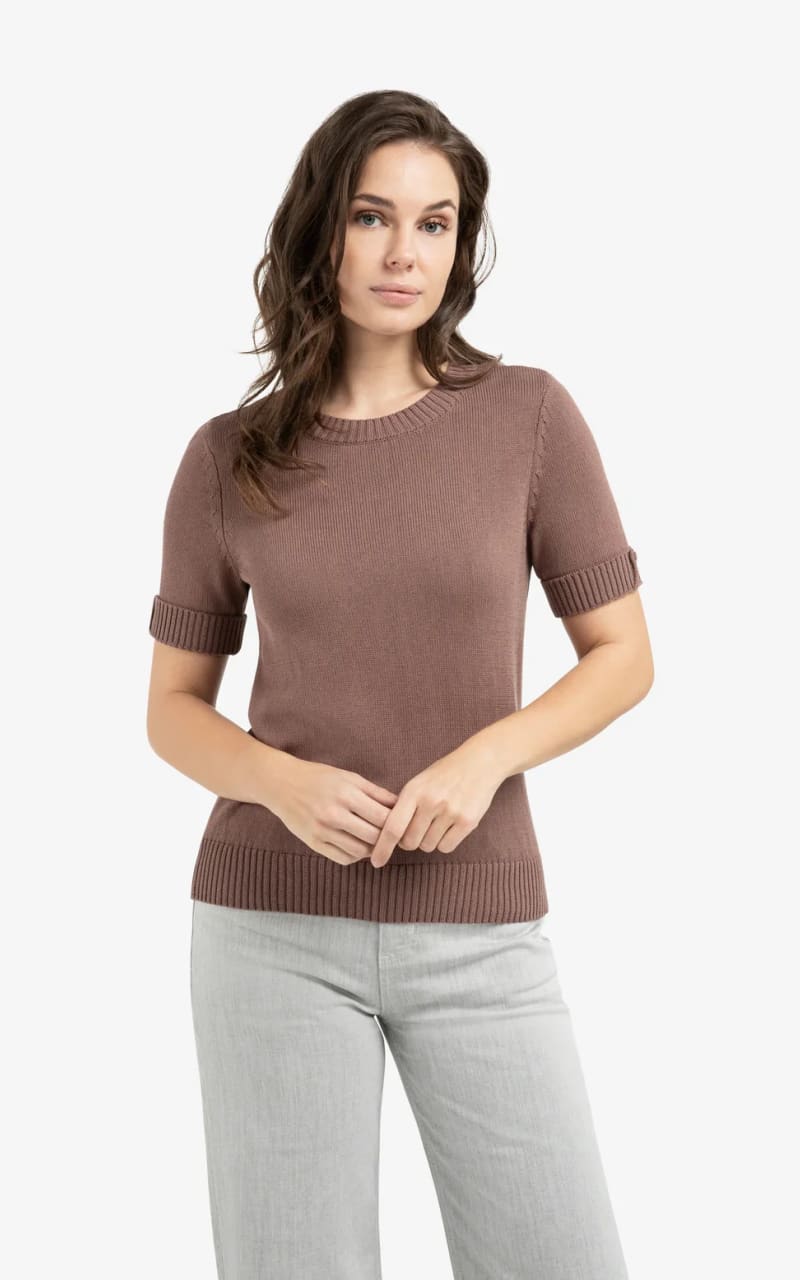 YAYA- Short Sleeve Roll Up Sweater in Deep Taupe Brown