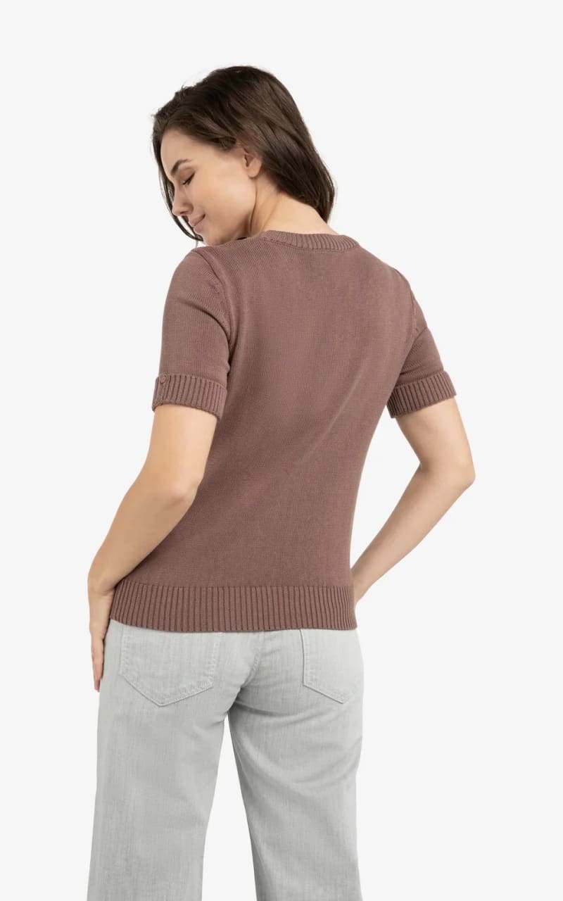 YAYA- Short Sleeve Roll Up Sweater in Deep Taupe Brown