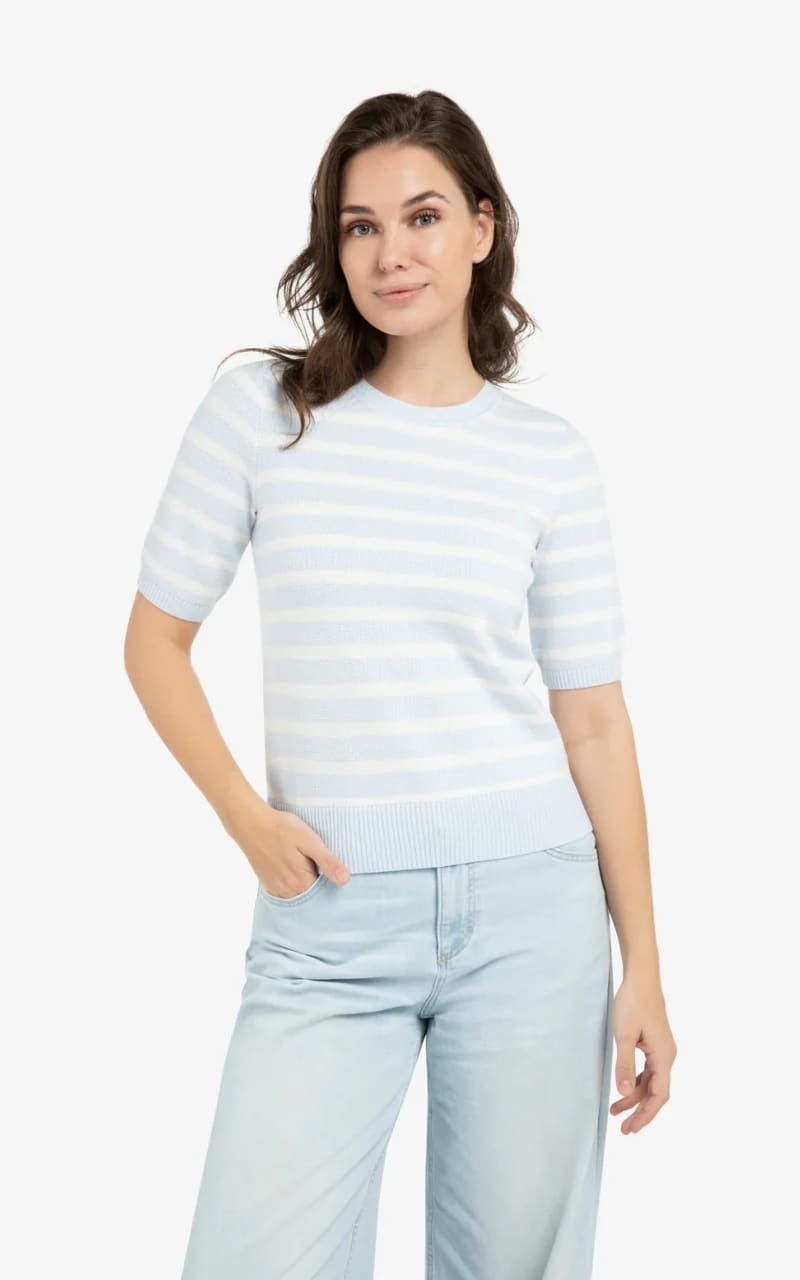 YAYA- Short Sleeve Stripe Sweater in Ice Blue Dessin