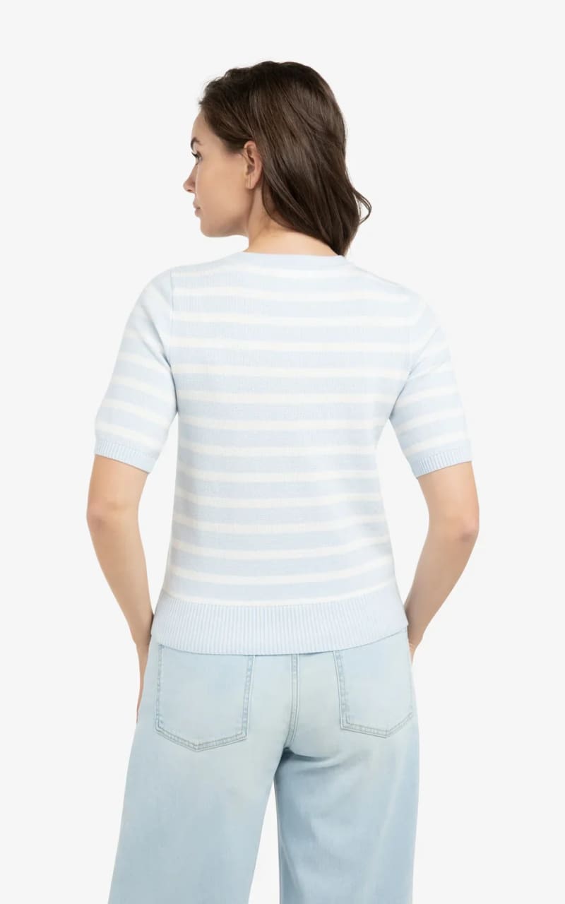 YAYA- Short Sleeve Stripe Sweater in Ice Blue Dessin