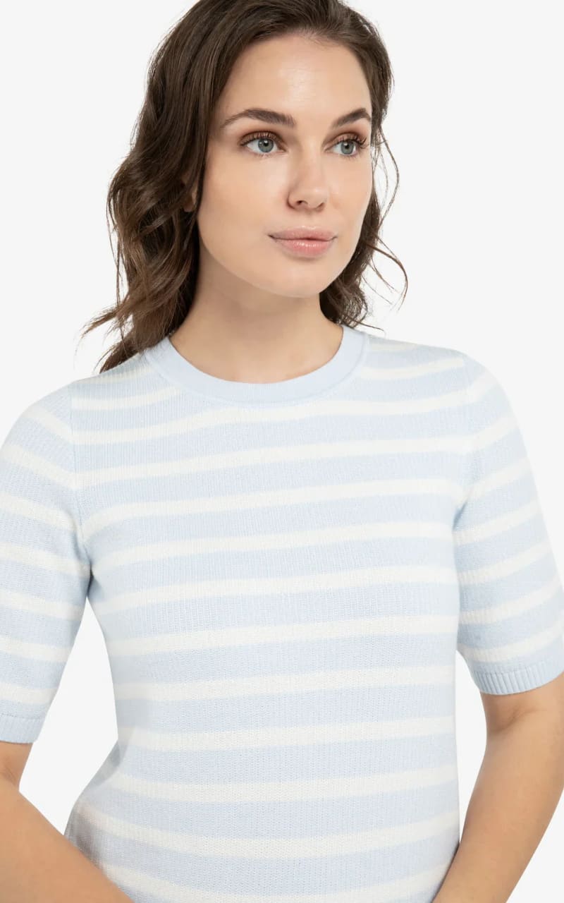 YAYA- Short Sleeve Stripe Sweater in Ice Blue Dessin