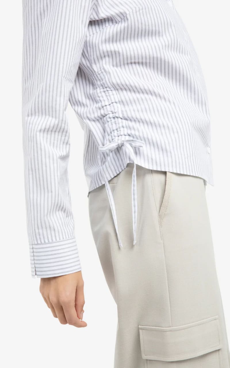 YAYA- Stripe Button Up Blouse with Side Drawstrings