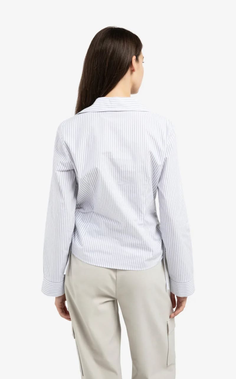 YAYA- Stripe Button Up Blouse with Side Drawstrings