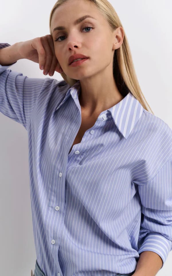 YAYA - Striped Oversized Shirt with Contrast Collar