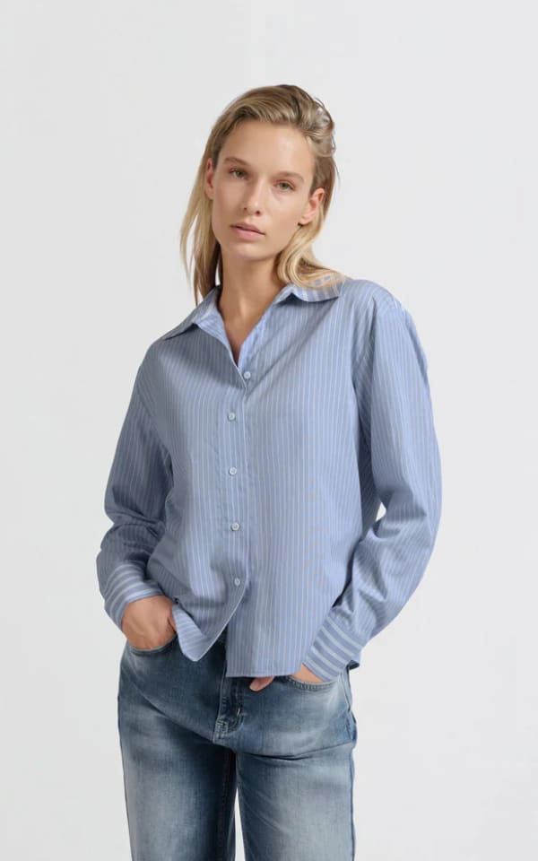 YAYA - Striped Oversized Shirt with Contrast Collar