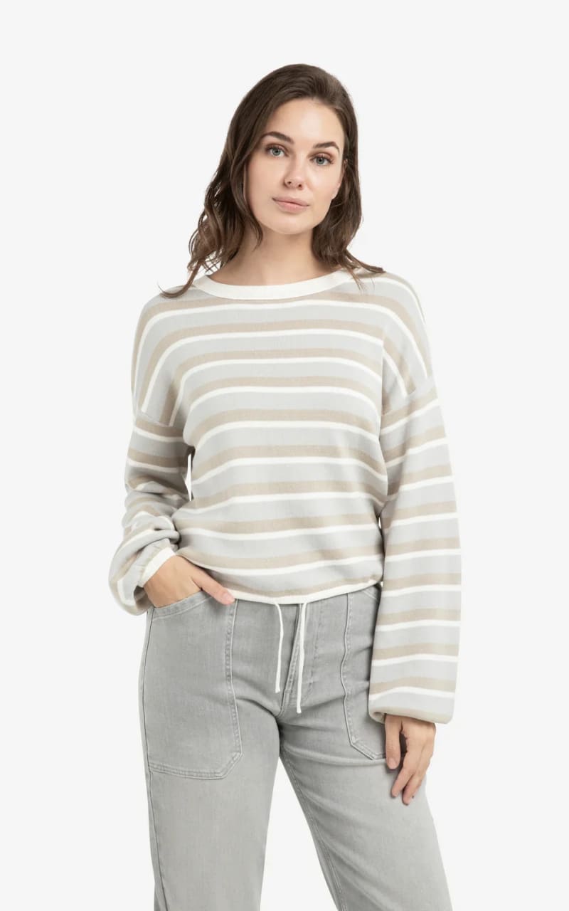 YAYA- Striped Sweater with Drawstring Hem - SWEATER &