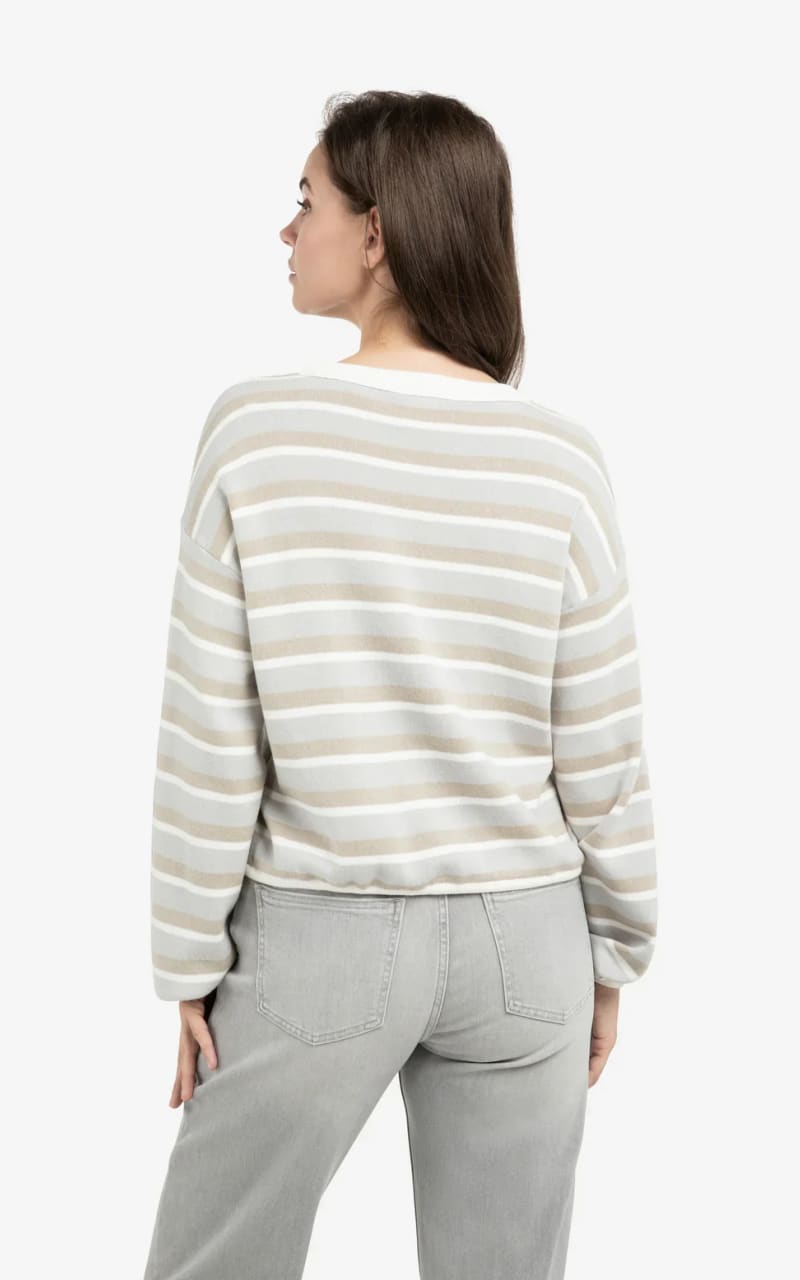 YAYA- Striped Sweater with Drawstring Hem - SWEATER &