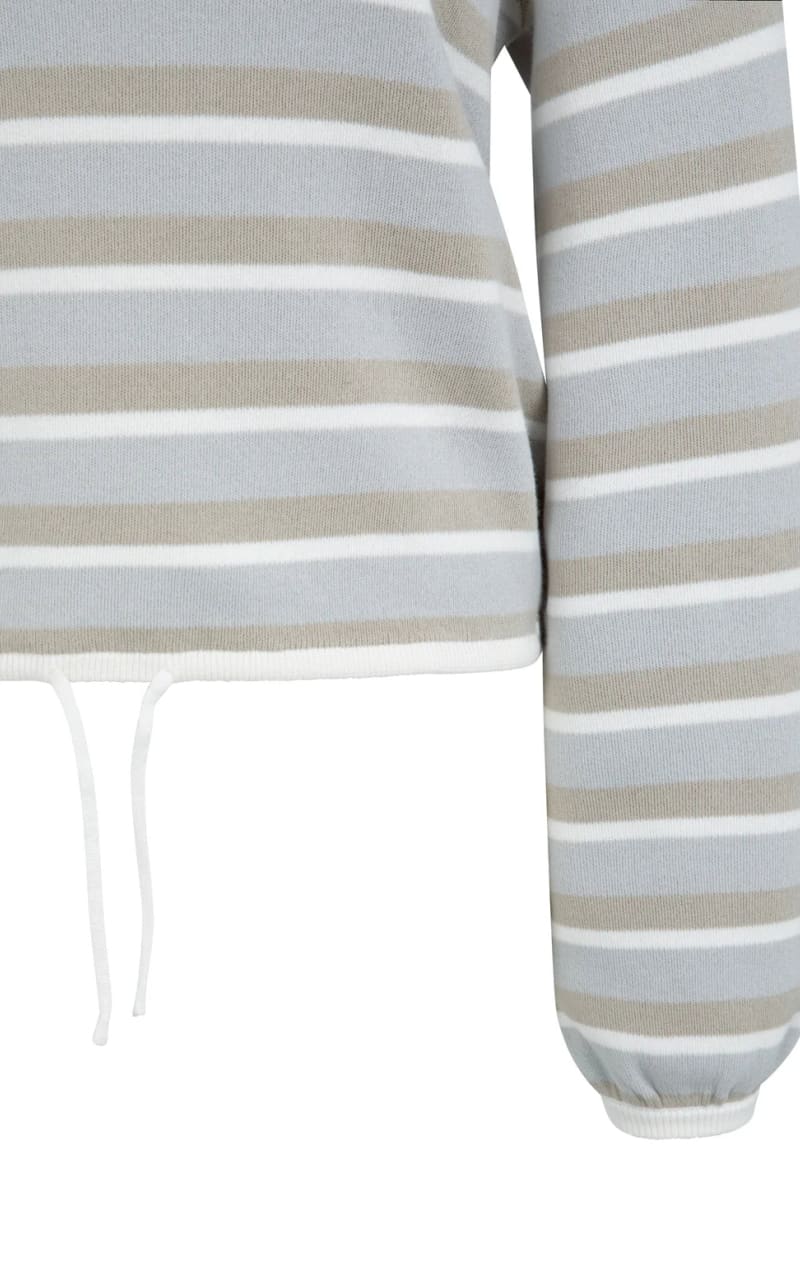 YAYA- Striped Sweater with Drawstring Hem - SWEATER &