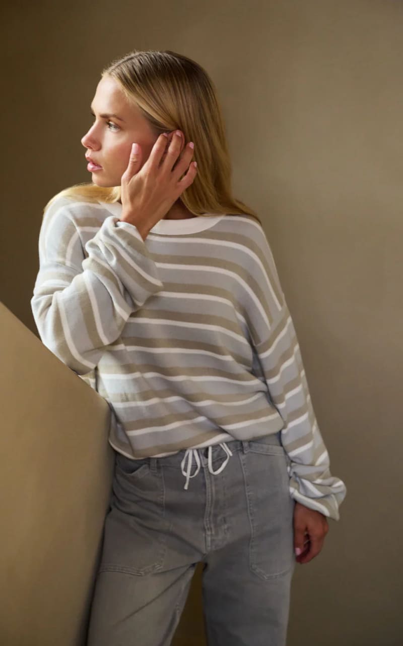 YAYA- Striped Sweater with Drawstring Hem - SWEATER &