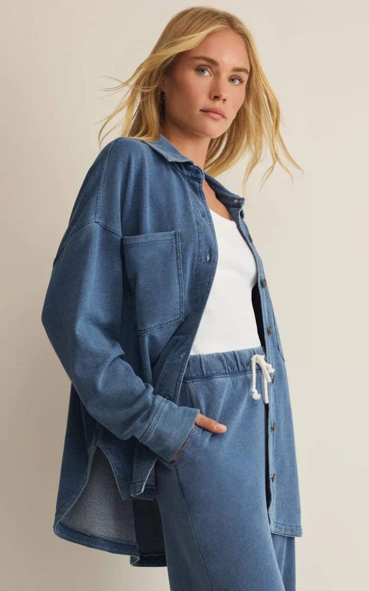 Z SUPPLY- All Day Knit Denim Jacket in Calypso Blue Indigo
