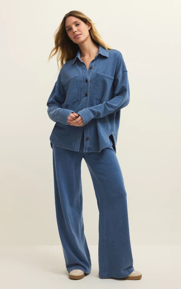 Z SUPPLY- All Day Knit Denim Jacket in Calypso Blue Indigo