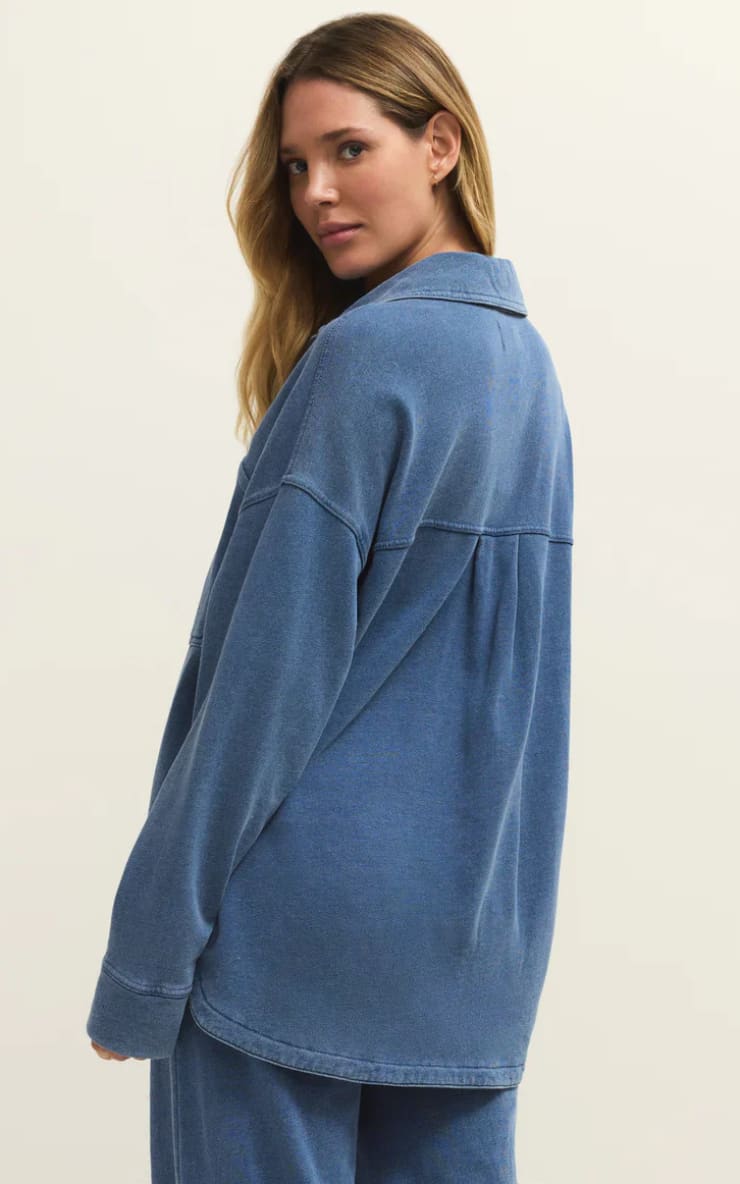 Z SUPPLY- All Day Knit Denim Jacket in Calypso Blue Indigo