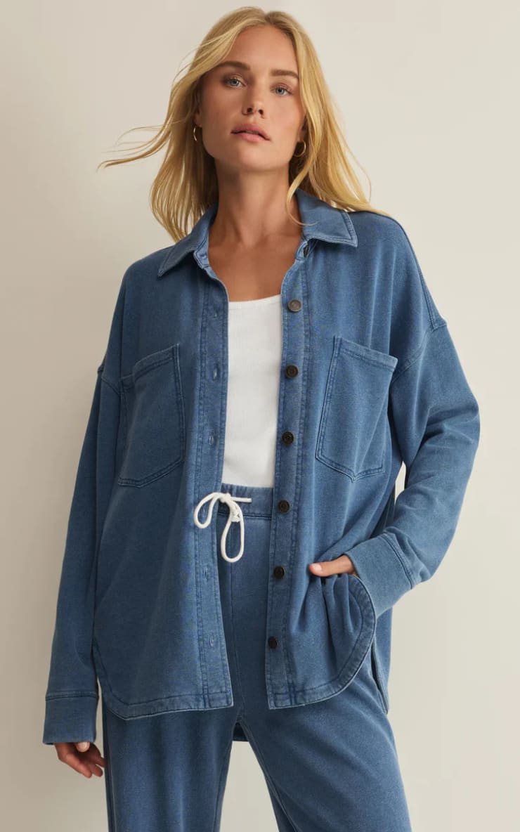 Z SUPPLY- All Day Knit Denim Jacket in Calypso Blue Indigo