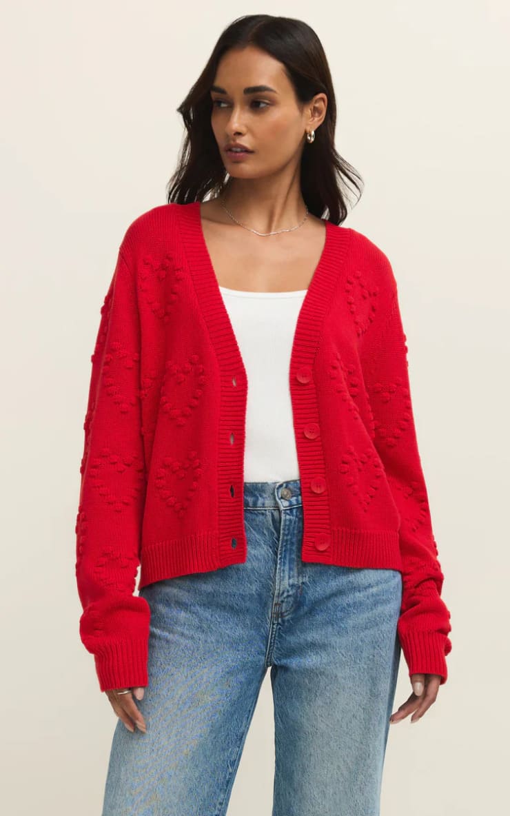 Z SUPPLY- All Yours Cardigan in Kiss Me Red - SWEATER &