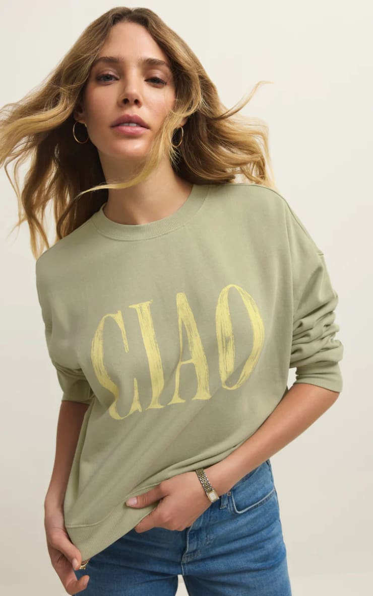Z SUPPLY- Ciao First Date Sweatshirt in Bay Leaf - SWEATER