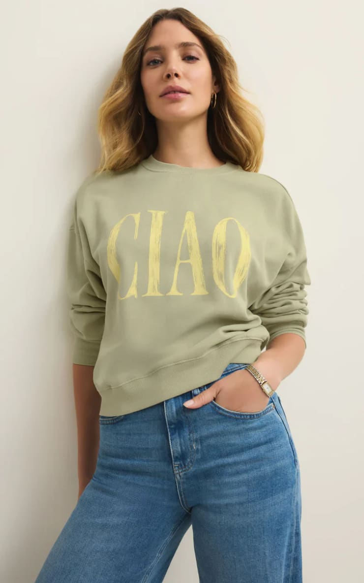 Z SUPPLY- Ciao First Date Sweatshirt in Bay Leaf - SWEATER