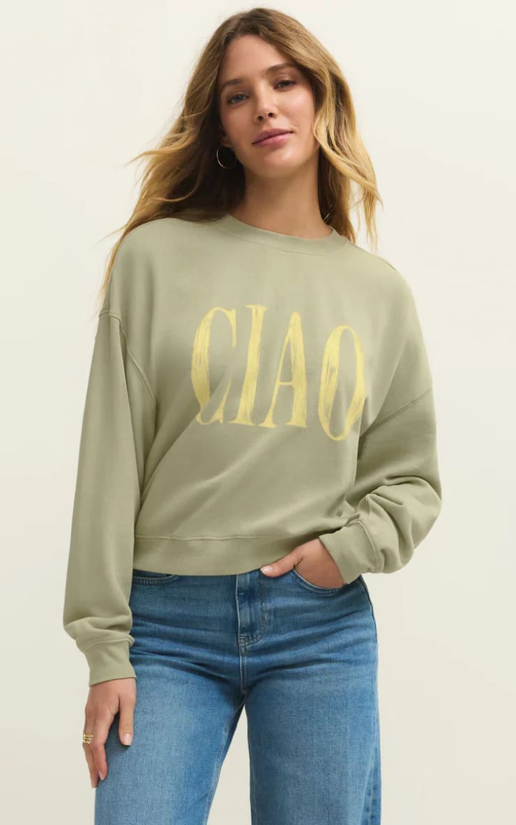 Z SUPPLY- Ciao First Date Sweatshirt in Bay Leaf - SWEATER