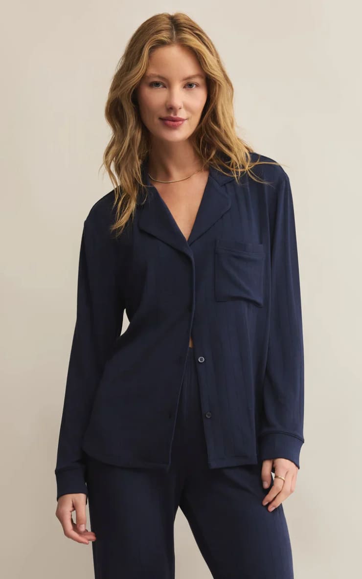 Z SUPPLY- Classique Rib Long Sleeve Top in Eclipse