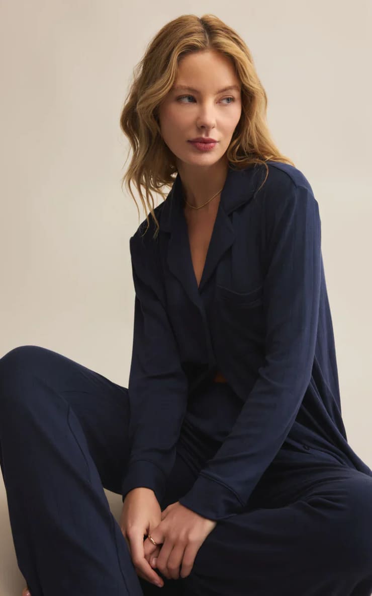Z SUPPLY- Classique Rib Long Sleeve Top in Eclipse