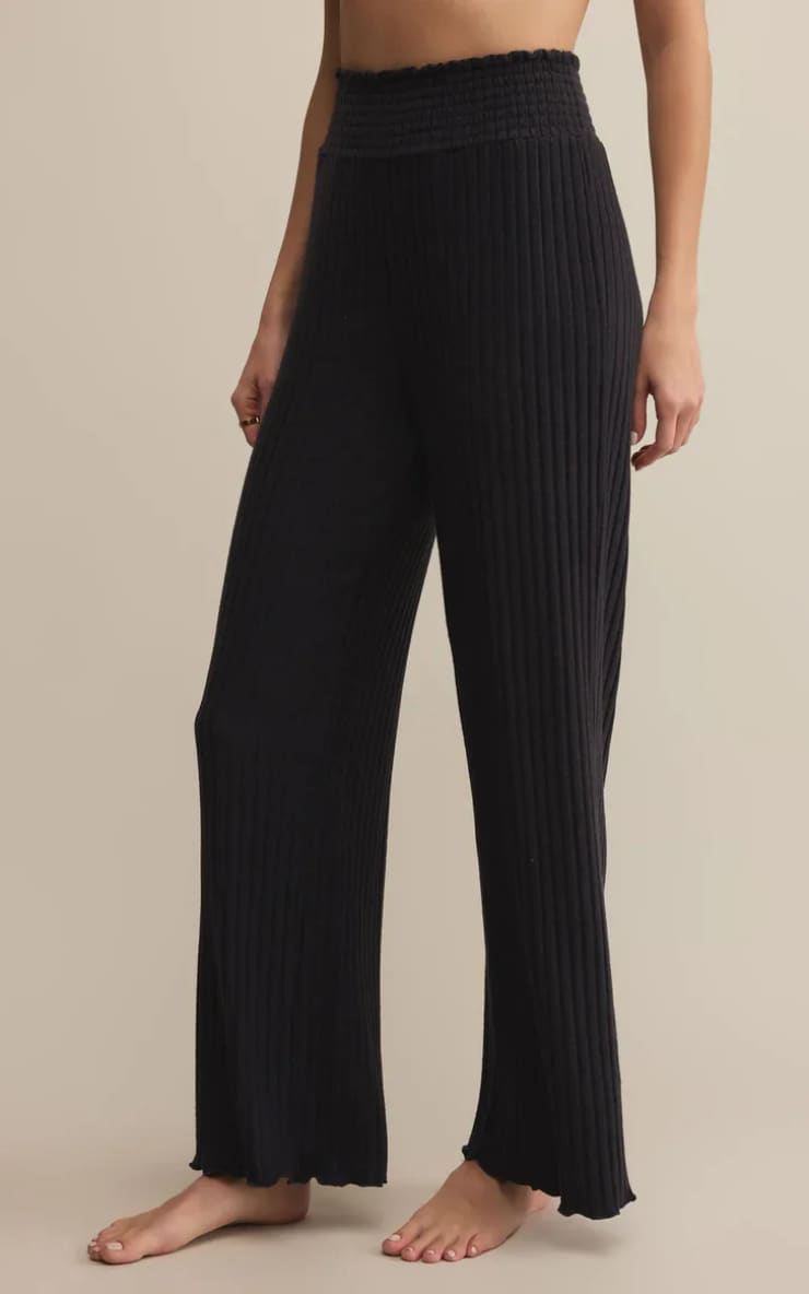 Z SUPPLY- Dawn Smocked Rib Pant in Black Sand