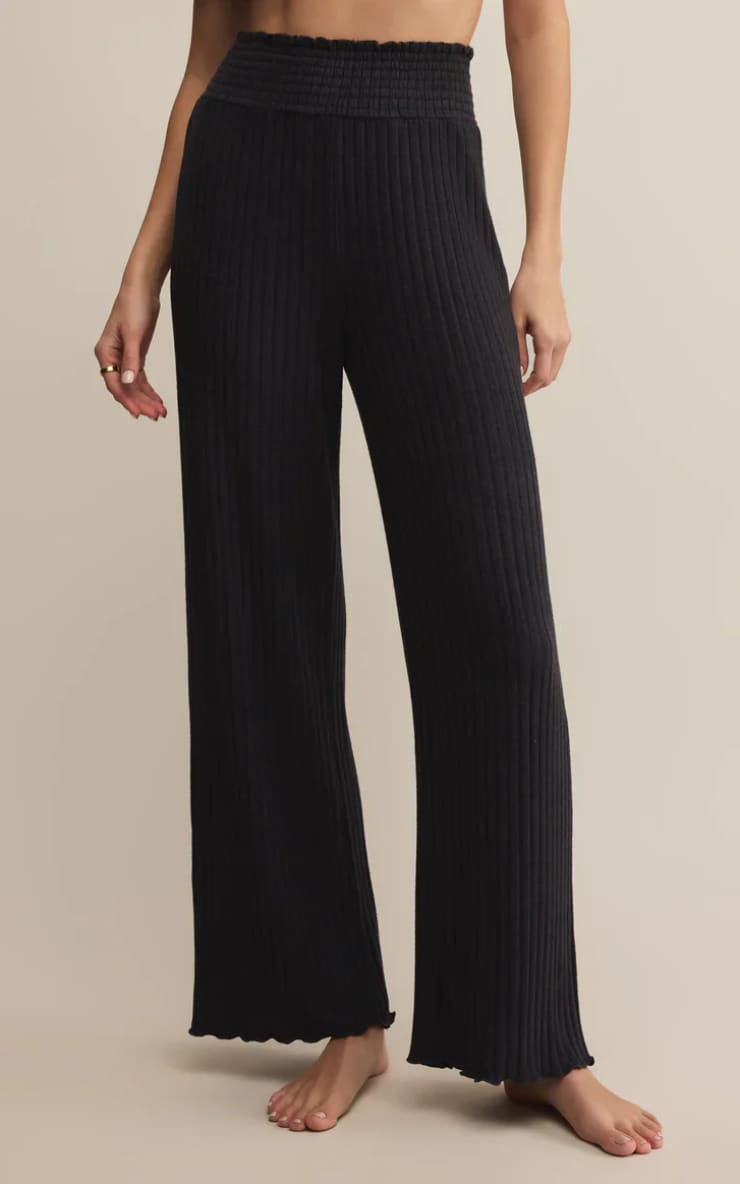 Z SUPPLY- Dawn Smocked Rib Pant in Black Sand