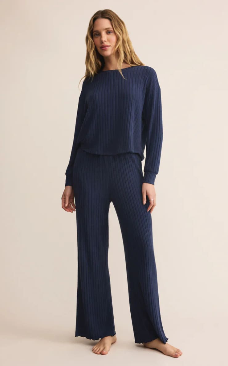 Z SUPPLY- Dawn Smocked Rib Pant in Blue Sapphire