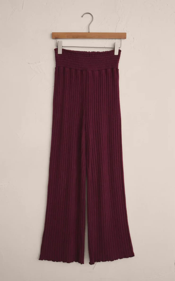 Z SUPPLY- Dawn Smocked Rib Pant in Merlot